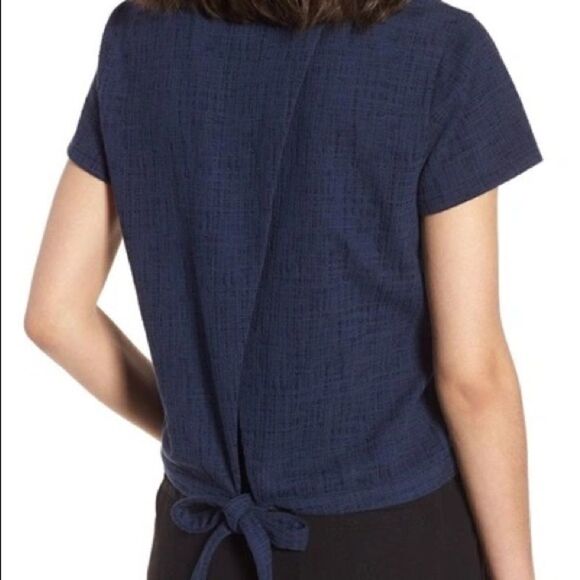 Madewell verse navy open tie back crop top cotton blouse coastal beachy -XS - Picture 1 of 12